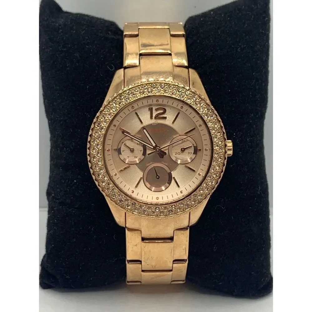 Fossil ES3590 Women Gold Stainless Steel Analog Rose Gold Dial Wrist Watch KL216